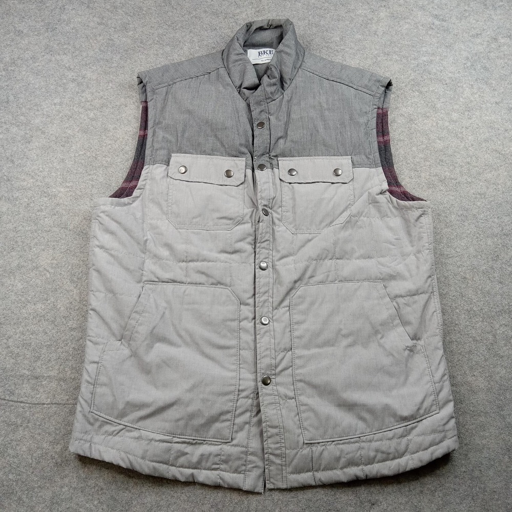 BKE Vest Mens XL Buckle Quilted Puffer Snap Front Cotton Blend Plaid Lined‎